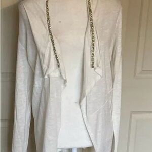 Elegant Juicey Couture Creamy White Cardigan with Embellished Beaded Trim SZ XL